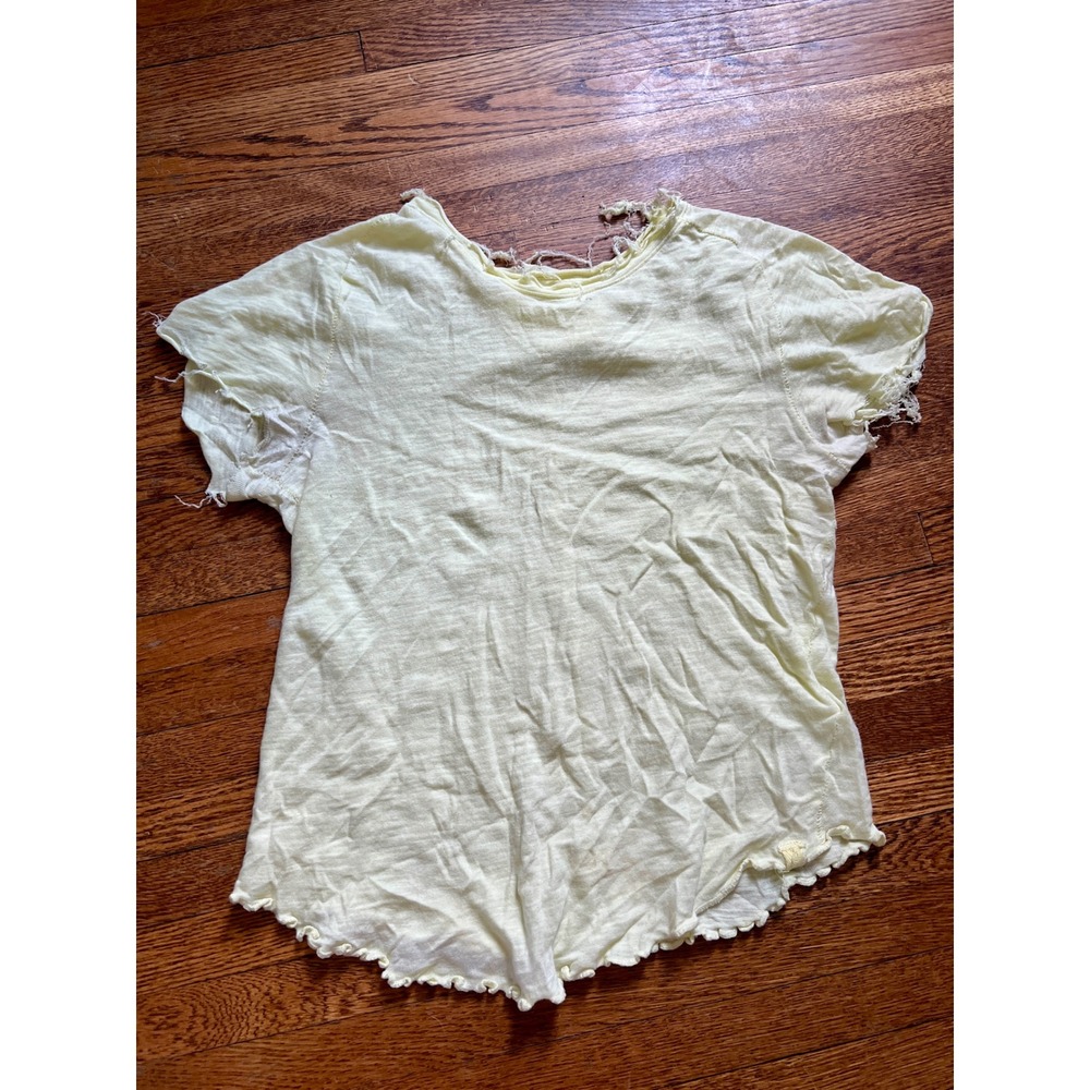 Free People We The Free Distressed Cotton Tee Pale Yellow Small